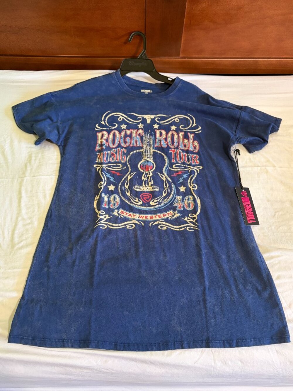 Rock&Roll Denim Women's Short Sleeve Distress American Graphic Dress Blue